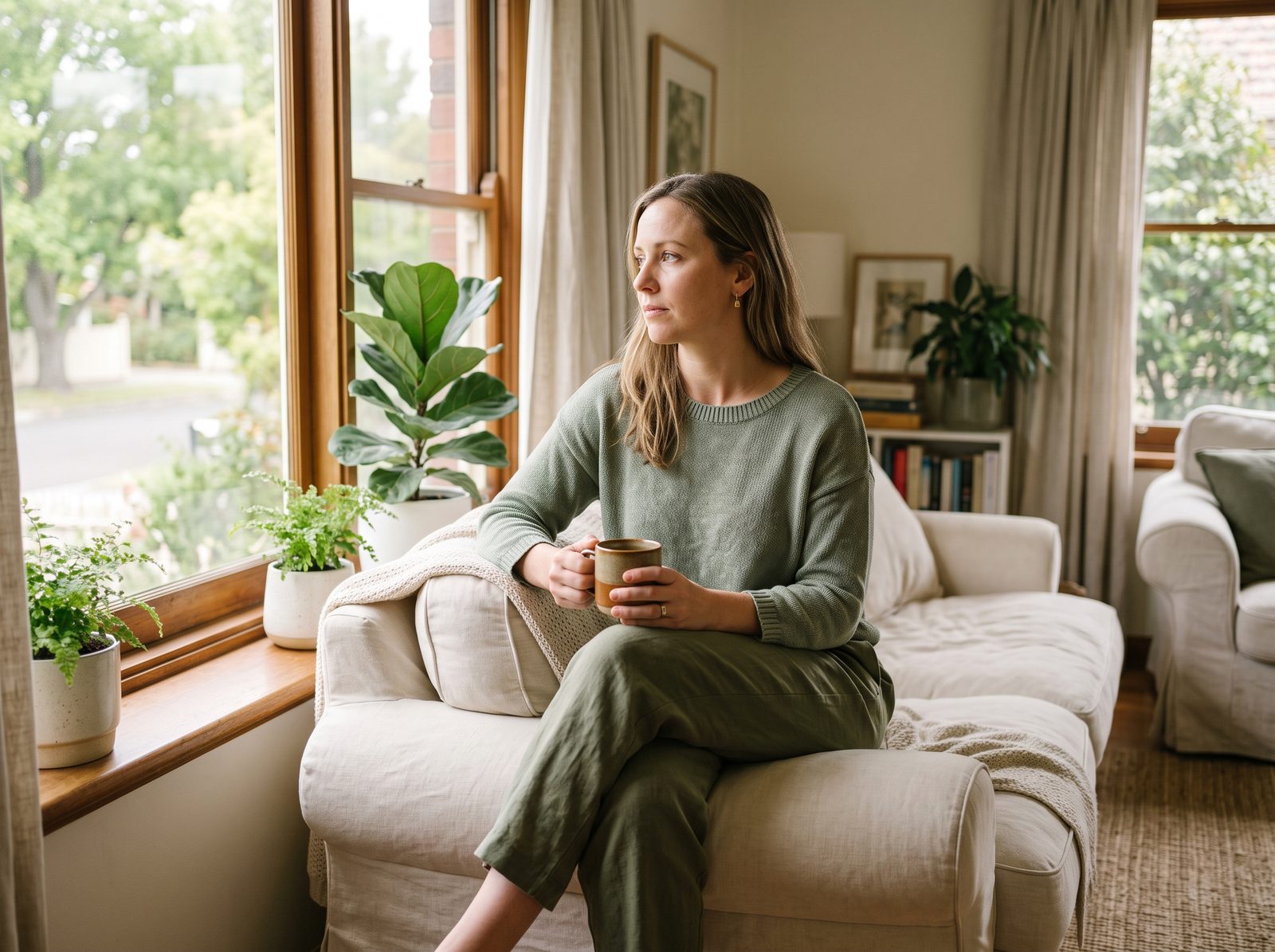 A woman at ease with a warm drink during an individual counselling session at Metanoia Counselling, Doncaster