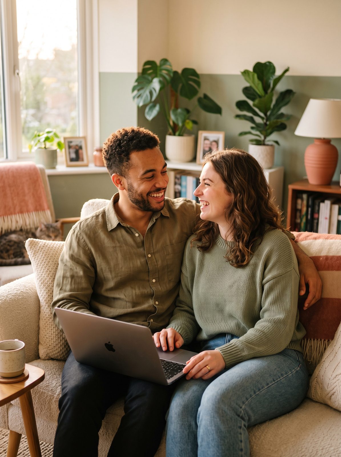 A couple completing the PREPARE/ENRICH online assessment on a laptop