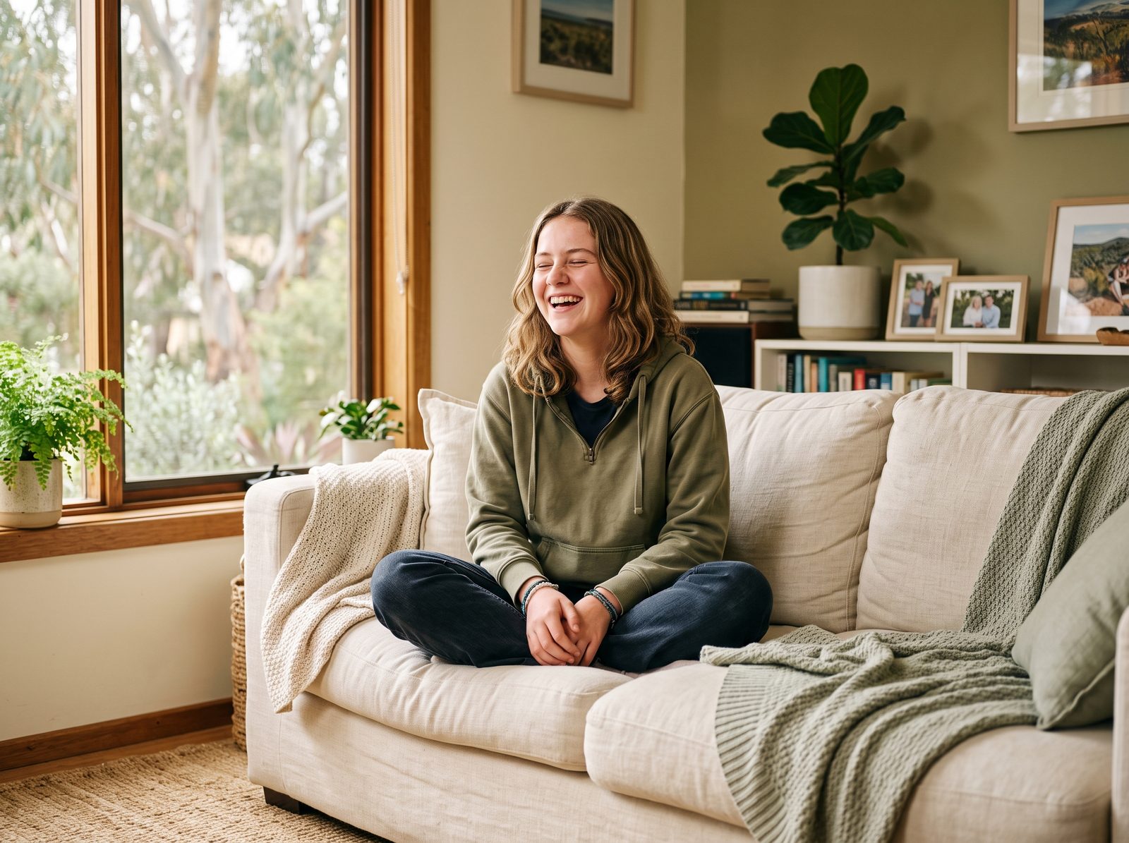 A relaxed, laughing teenager during teen counselling at Metanoia Counselling, Doncaster